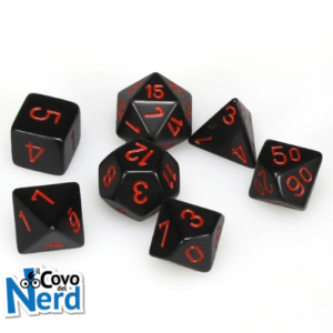 Set 7 Dadi Opaque Black w/Red