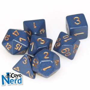 Set 7 Dadi Opaque Dusty Blue w/Gold