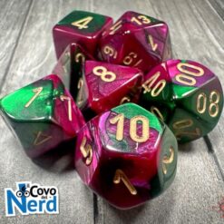 Set 7 Dadi Gemini Purple-Green w/Gold - Chessex 26434