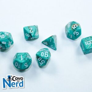 Set 7 Mini Dadi Marble Oxi-Copper/white - Chessex 20403