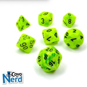 Set 7 Mini Dadi Vortex Bright Green/black - Chessex 20430
