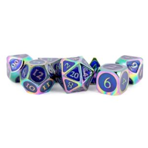 Set 7 FanRoll Dice Set Rainbow with Blue Enamel (7)