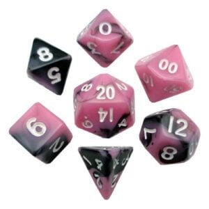 Set 7 FanRoll Dice Set Pink/Black with White Numbers (7)