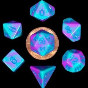 Set 7 FanRoll Dice Set Turquoise and Purple Marble (7)
