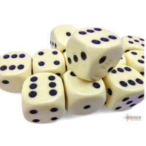 Set 12 D6 Opaque Pastel Yellow/black - Chessex 25662