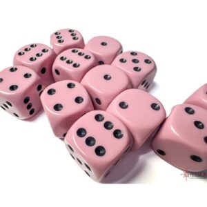 Set 12 D6 Opaque Pastel Pink/black - Chessex 25664