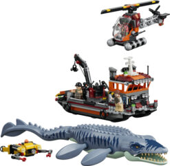 Alternative view of LEGO Jurassic World 77983 Attacco alla Barca del Dinosauro Mosasaurus, Giocattolo con Nave, Dinosauro e Elicottero, Regalo 7+
