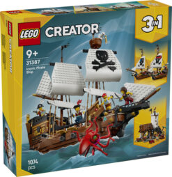 LEGO Creator 3in1 31387 Iconica Nave da Pirata, Giocattolo Trasformabile in Castello o in 2 Barche Gemelle, Regalo Bambini 9+ - immagine 7