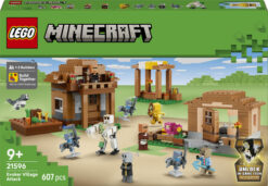 LEGO Minecraft 21596 Attacco al Villaggio dell’Evocatore, Casa Giocattolo con Giardino e 11 Personaggi, Regalo per Bambini 9+